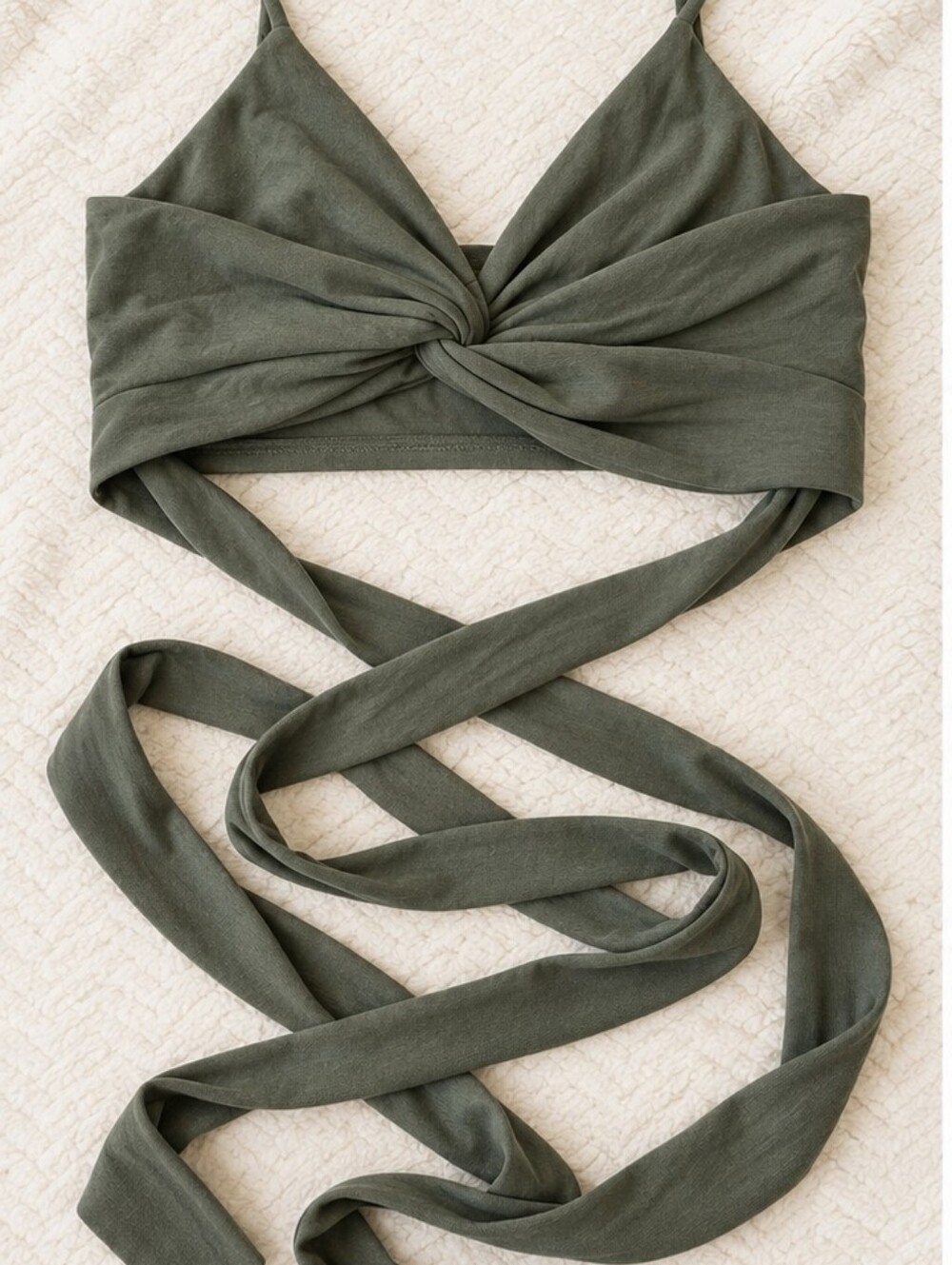 Active USA Olive Green Wrap Tie Crop Top